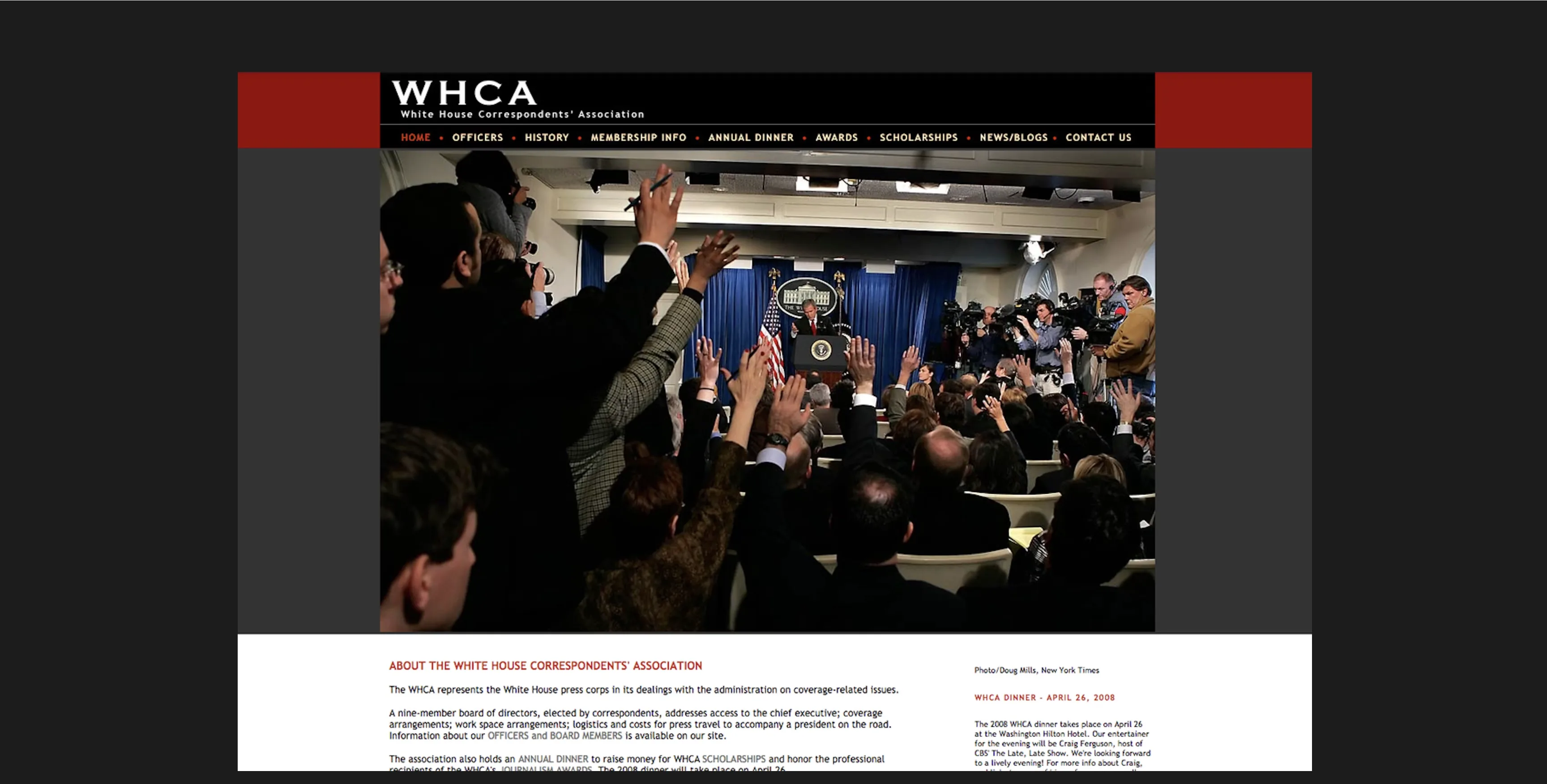 White House Correspondents’ Association website, press briefing room
